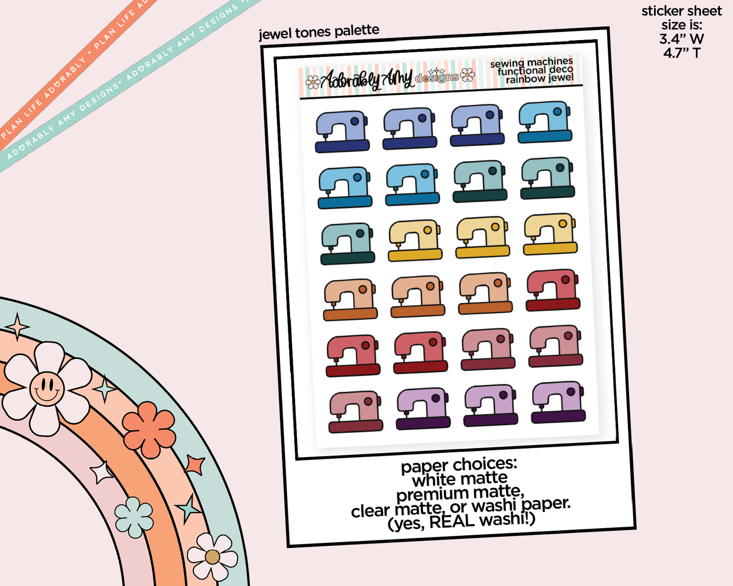 Rainbow Sewing Machines Doodled Icon Stickers