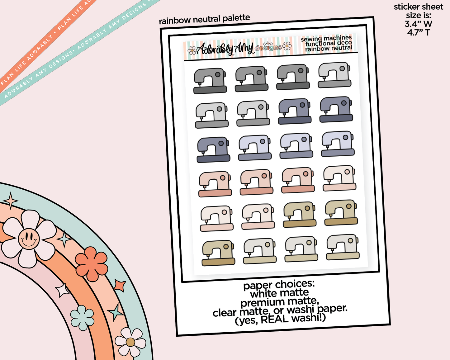 Rainbow Sewing Machines Doodled Icon Stickers