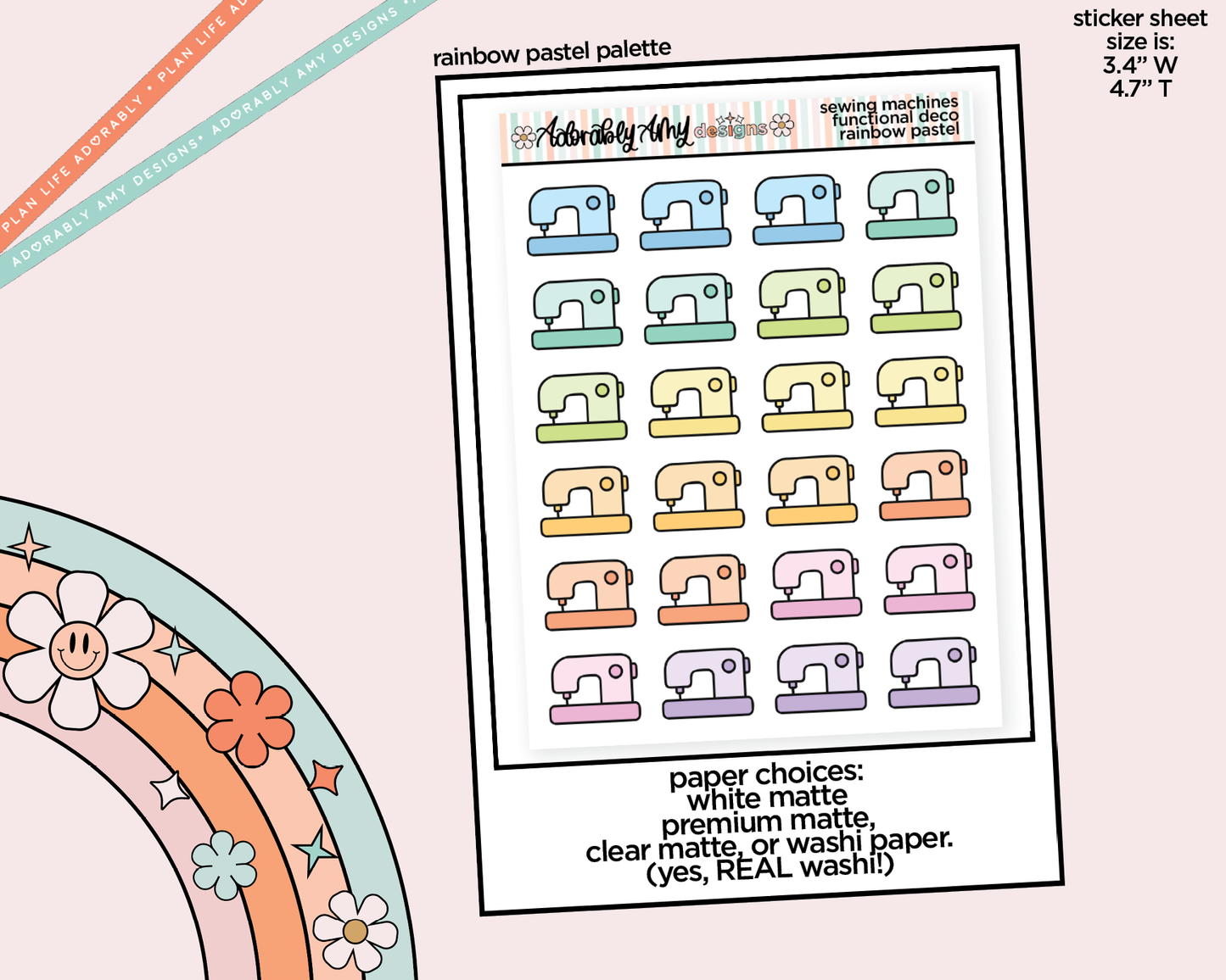 Rainbow Sewing Machines Doodled Icon Stickers