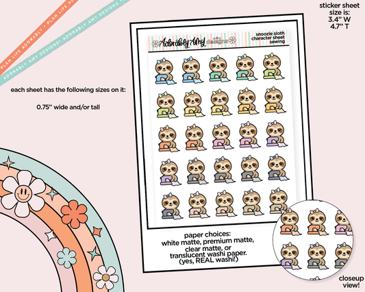 Snoozie Sloth Sewing Time Decoration Character Planner Stickers