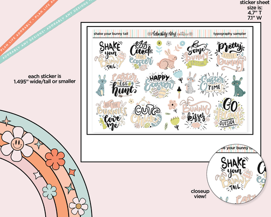 Shake Your Bunny Tail Deco Typography Sampler Planner Stickers - Adorably Amy Designs