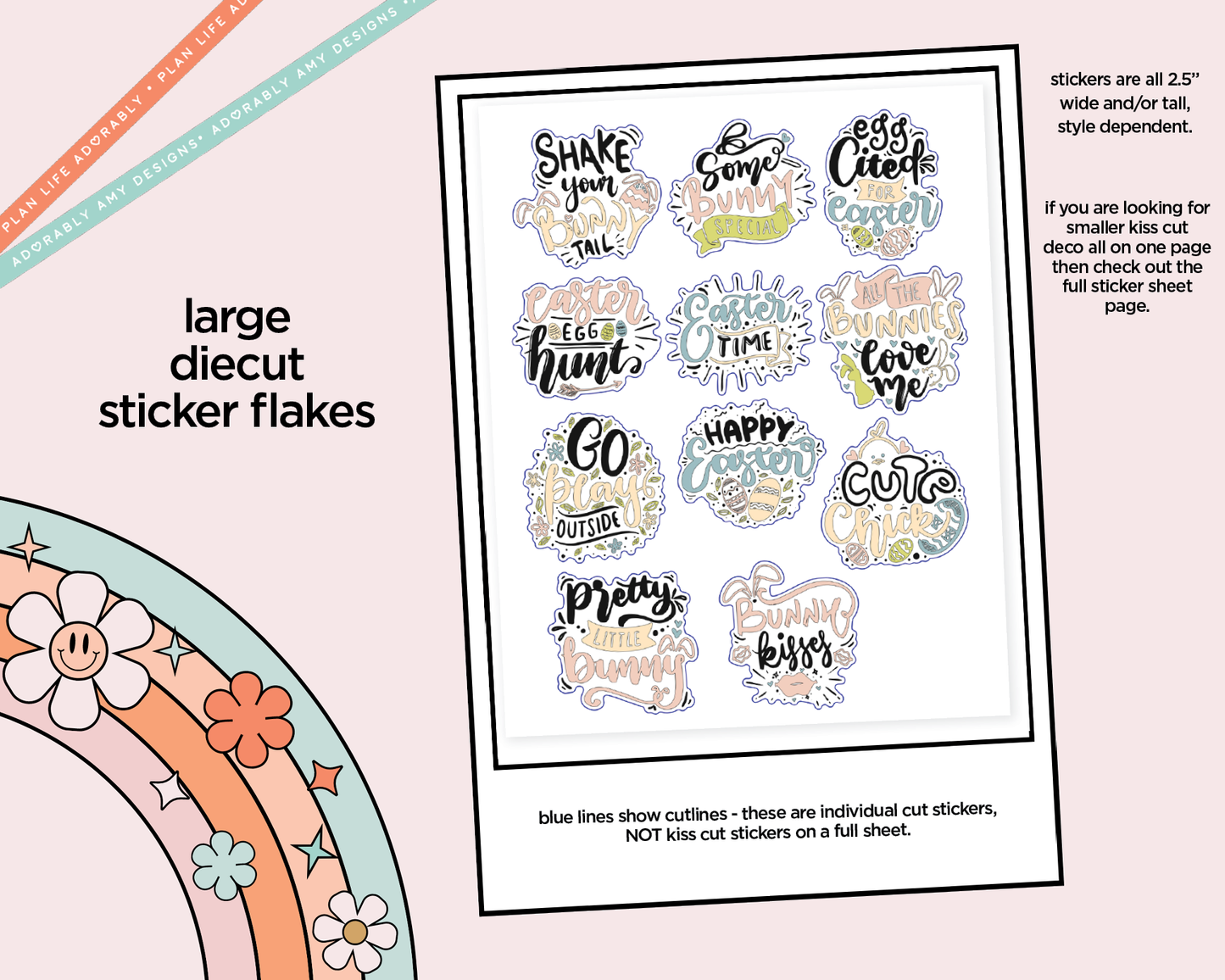 Shake Your Bunny Tail Deco Typography Sampler Planner Stickers - Adorably Amy Designs