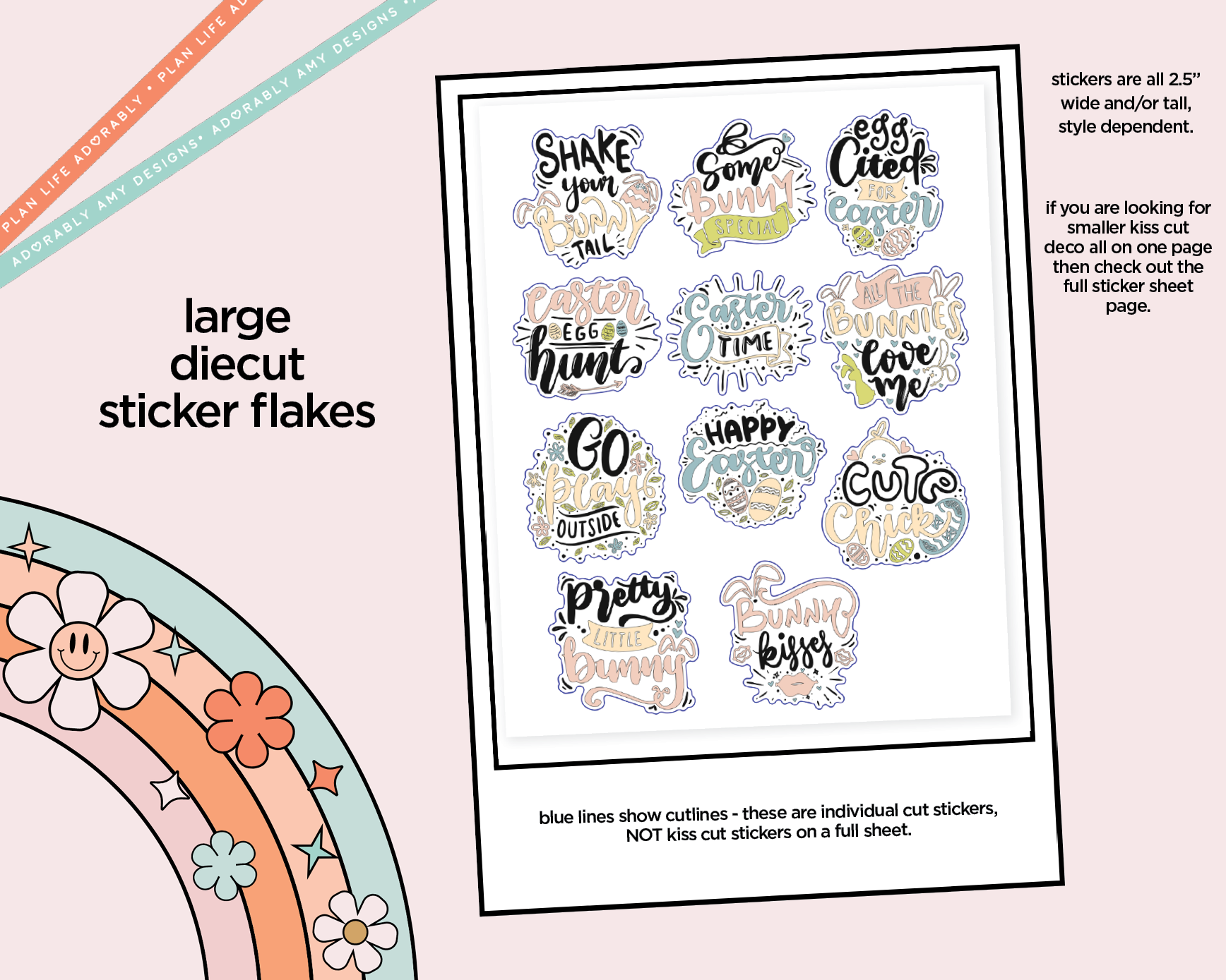 Shake Your Bunny Tail Deco Typography Sampler Planner Stickers - Adorably Amy Designs