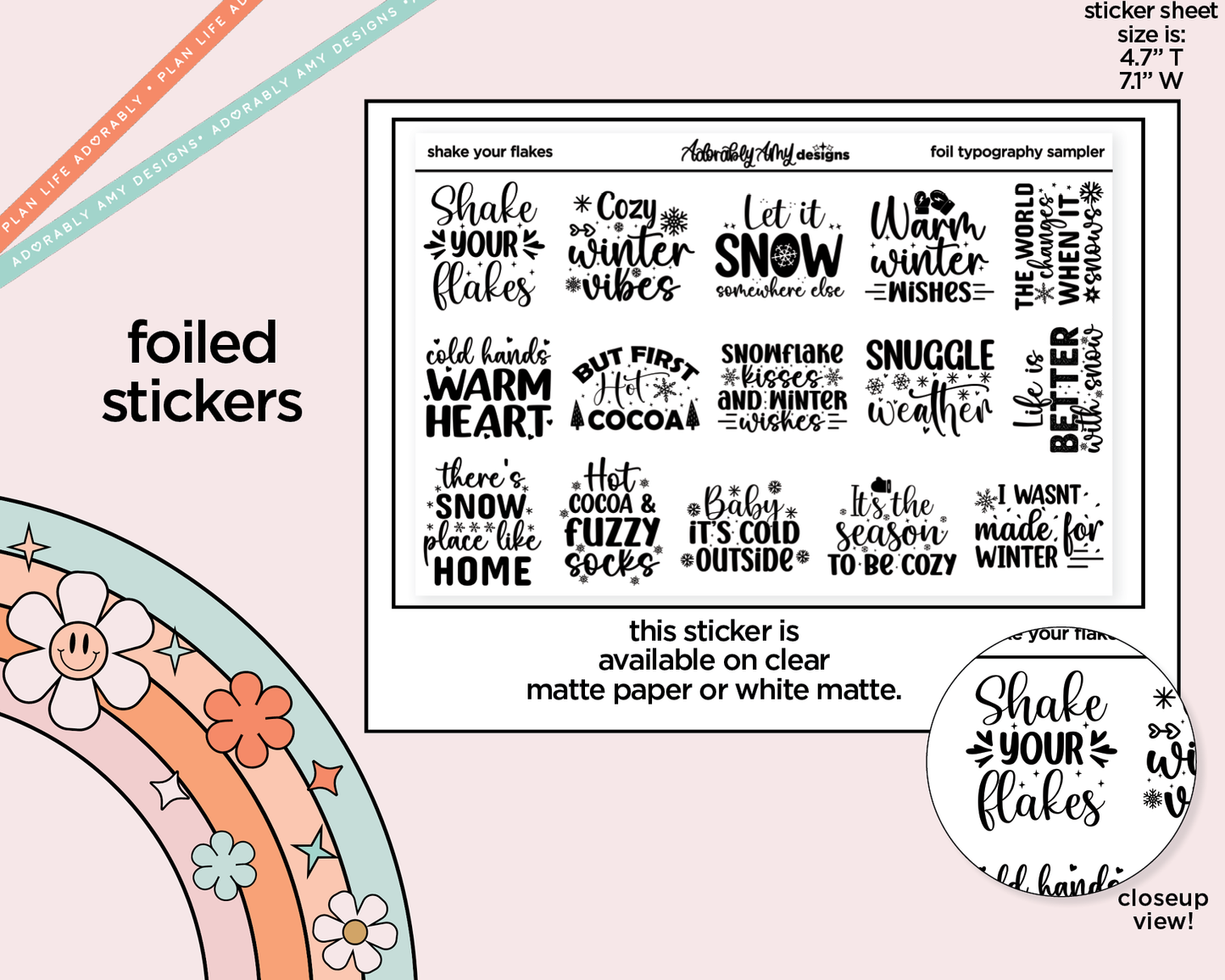 Foiled Shake Your Flakes Deco Typography Sampler Planner Stickers