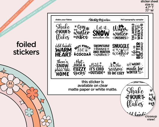 Foiled Shake Your Flakes Deco Typography Sampler Planner Stickers
