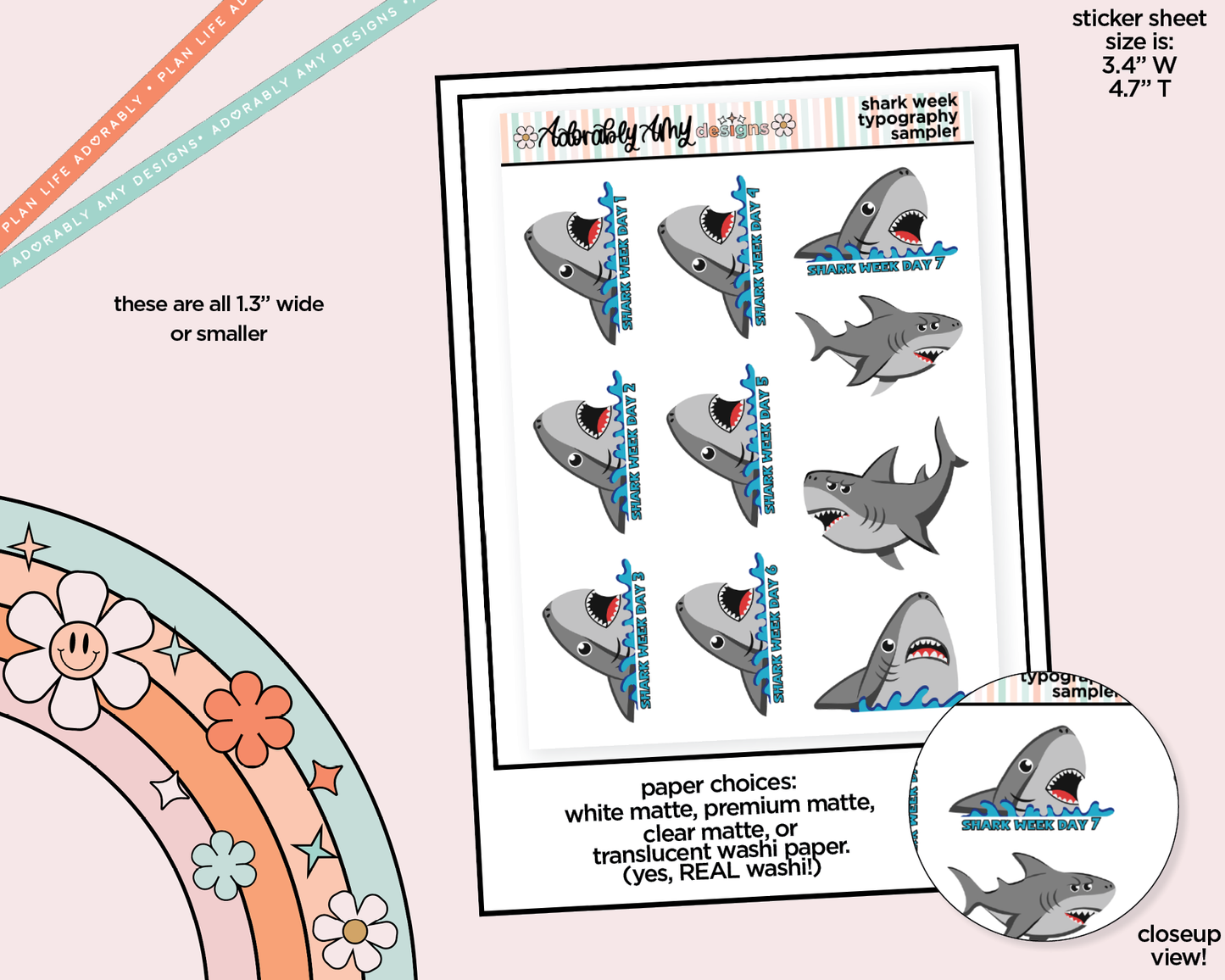 Shark Week Typography Sampler Planner Stickers