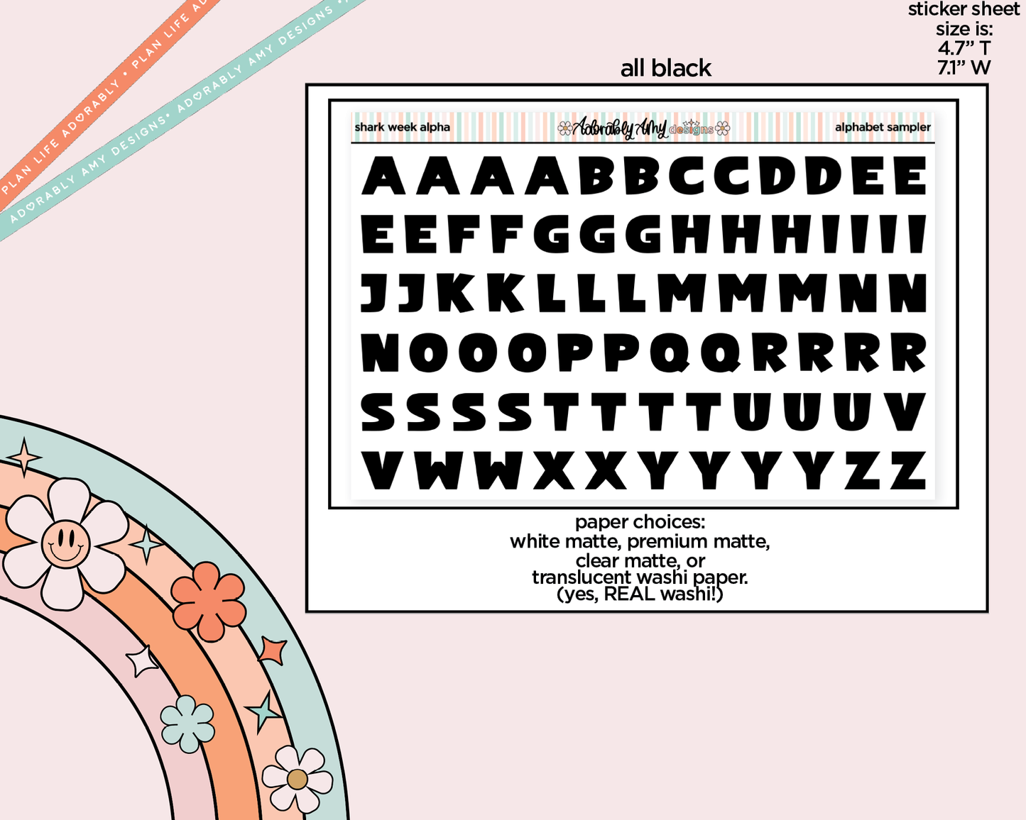 Shark Week Alphabet Stickers Deco Typography Sampler Planner Stickers