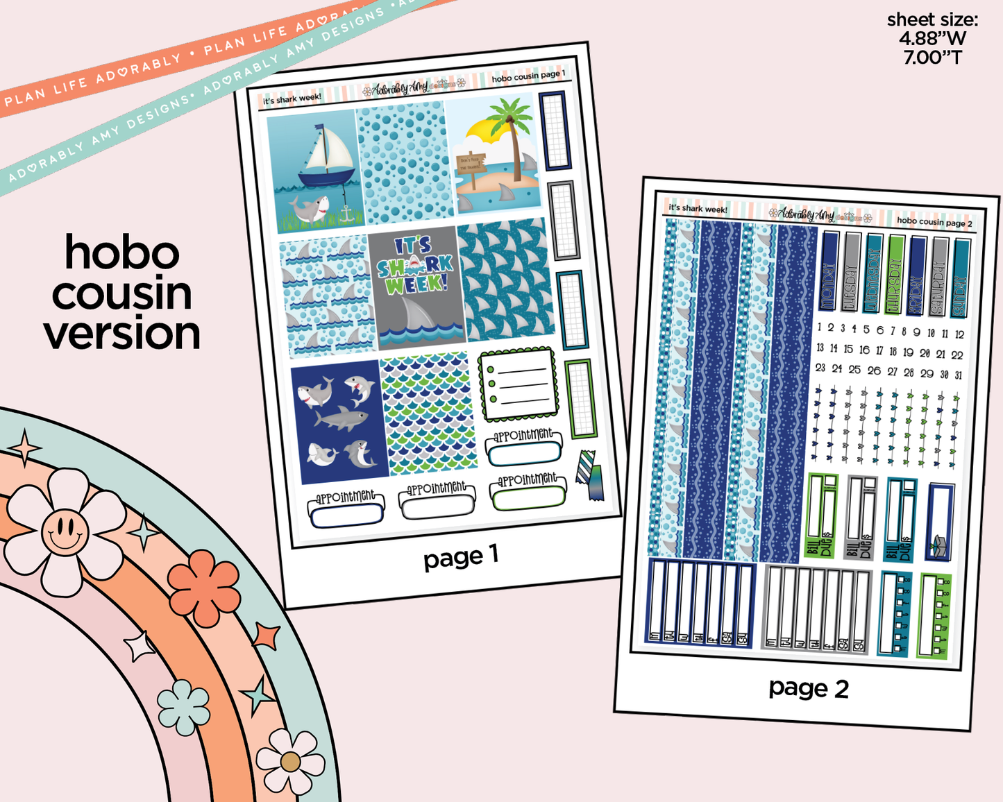 Hobonichi Cousin Weekly It's Shark Week! Planner Sticker Kit for Hobo Cousin or Similar Planners