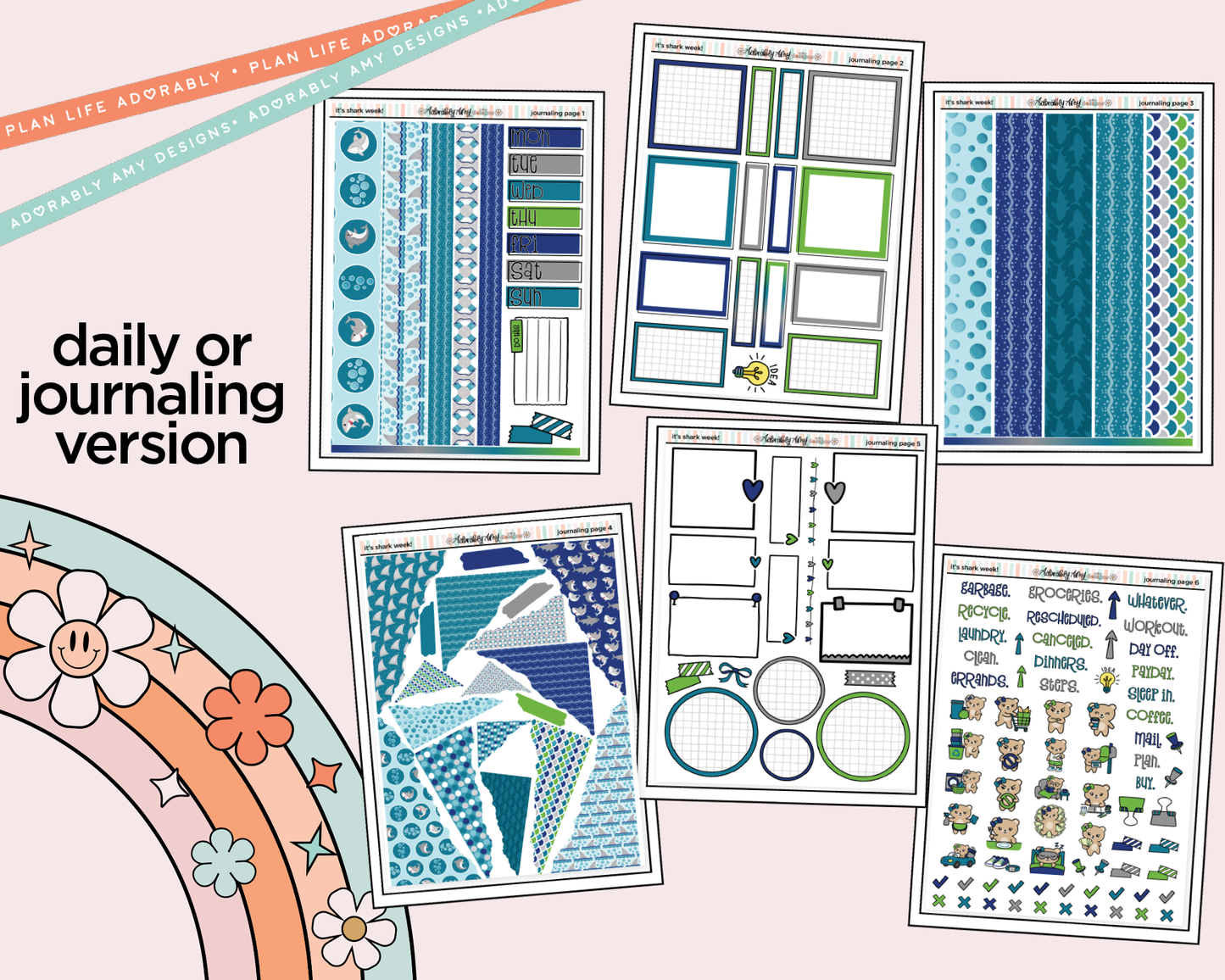 Journaling and Daily Planning It's Shark Week! Planner Sticker Kit