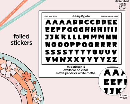 Foiled Shark Week Alphabet Stickers Deco Typography Sampler Planner Stickers