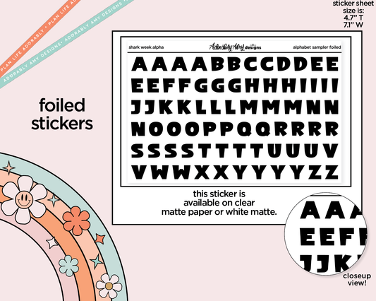 Foiled Shark Week Alphabet Stickers Deco Typography Sampler Planner Stickers