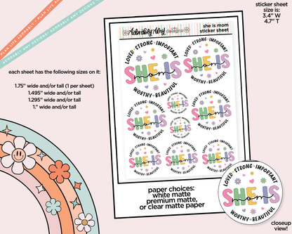 She is Mom Typography Sampler Planner Stickers for any Planner or Insert