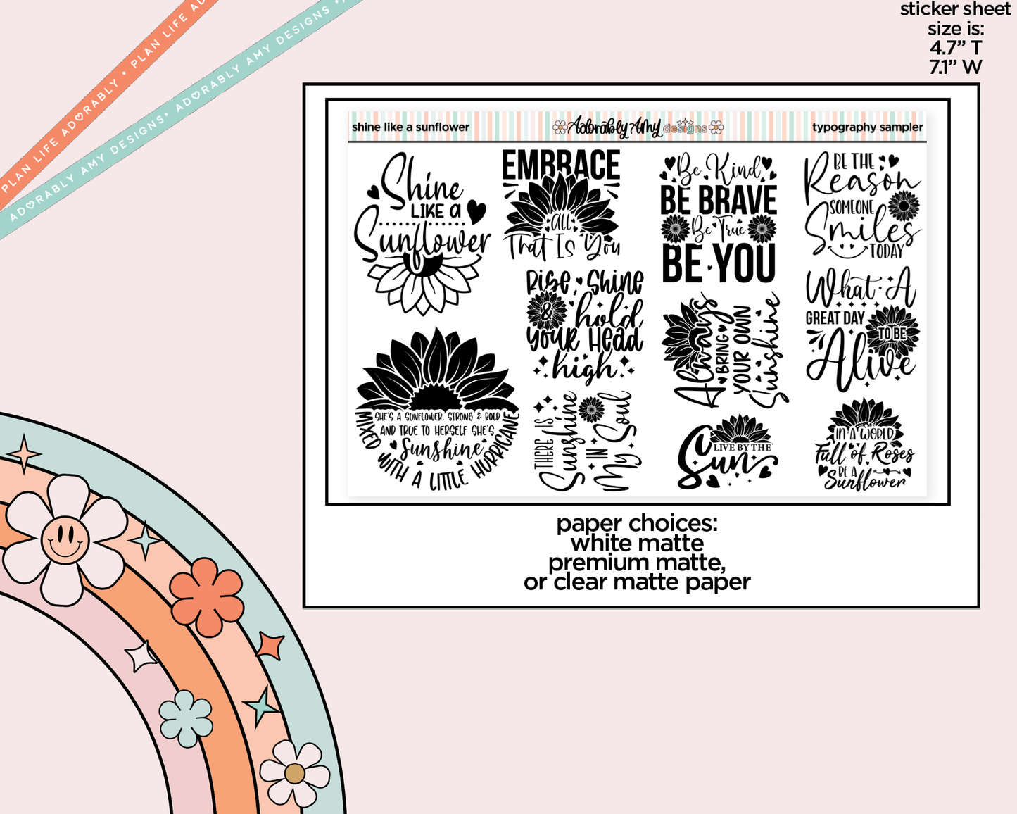 Shine Like a Sunflower Deco Typography Sampler Planner Stickers