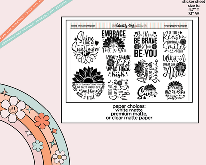 Shine Like a Sunflower Deco Typography Sampler Planner Stickers