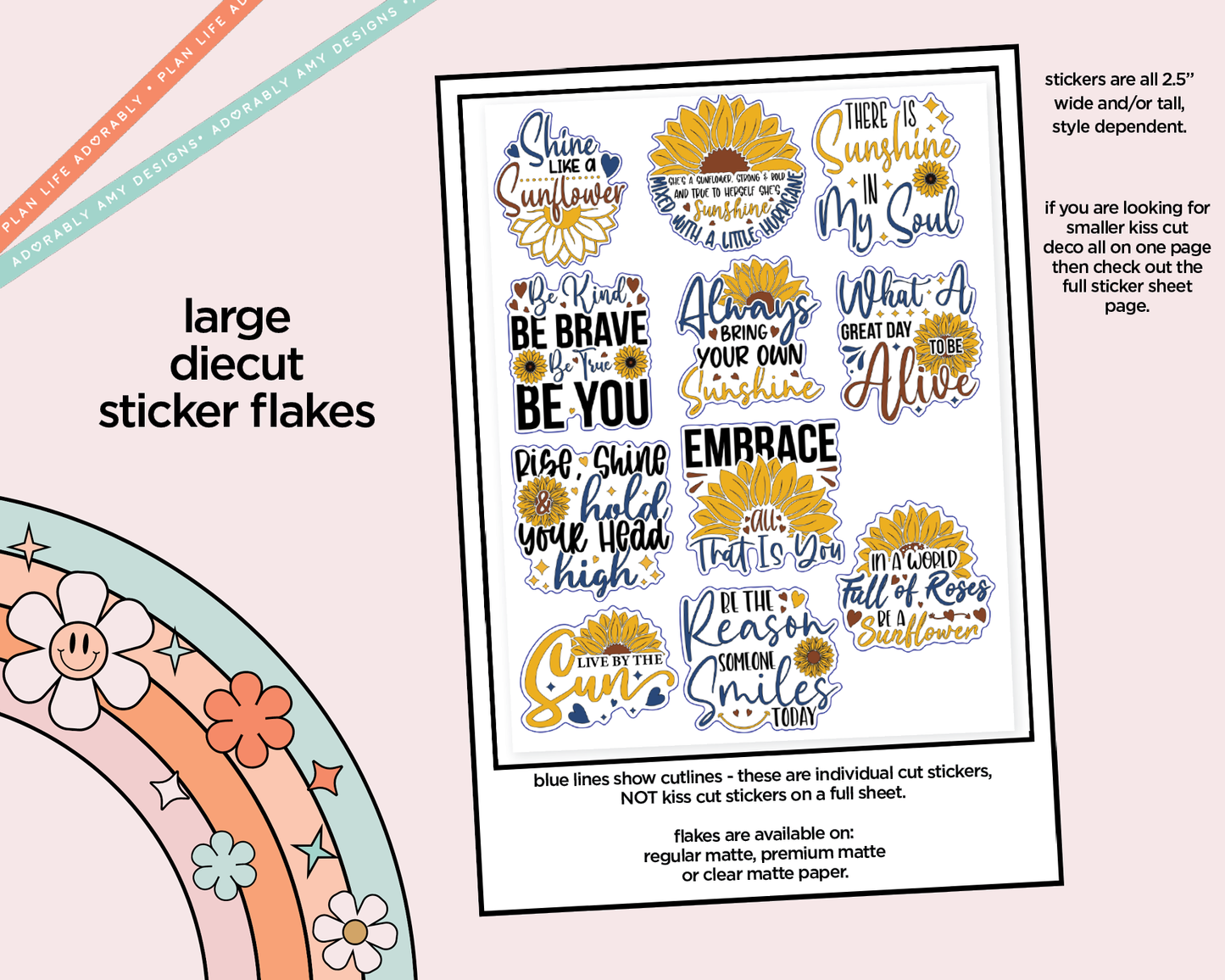 Shine Like a Sunflower Deco Typography Sampler Planner Stickers