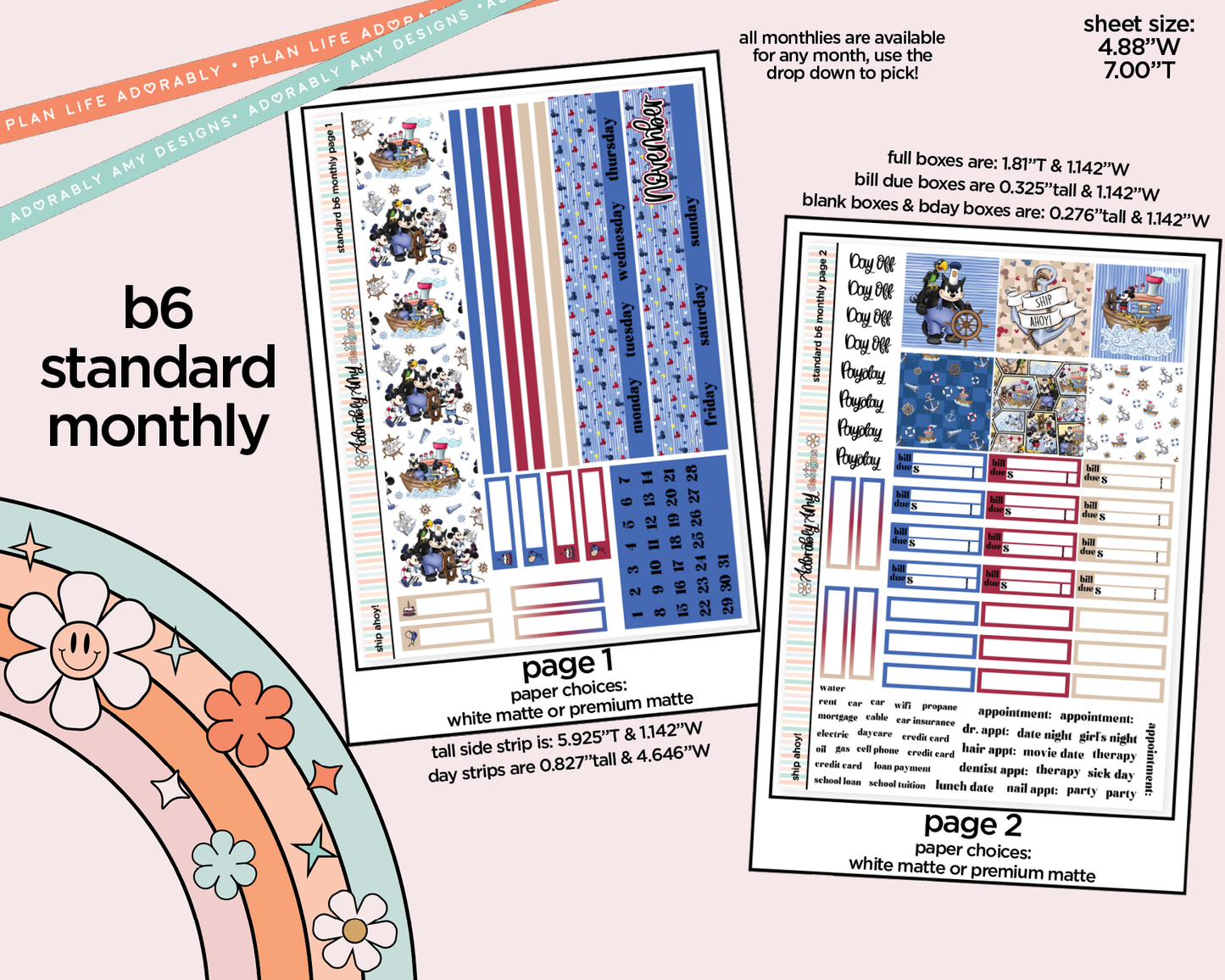 Standard B6 Monthly Pick Your Month Ship Ahoy! Planner Sticker Kit for some B6 Planners