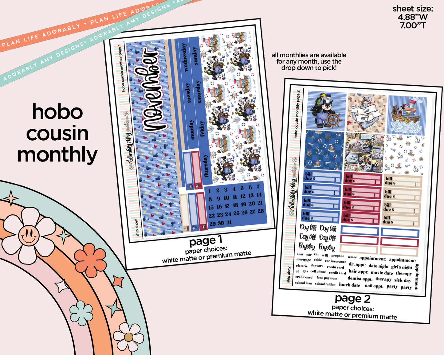 Hobonichi Cousin Monthly Pick Your Month Ship Ahoy! Planner Sticker Kit for Hobo Cousin or Similar Planners