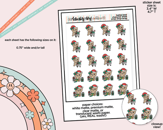 Bailee Bear Christmas Shop and Wrap Presents Decoration Planner Stickers for any Planner or Insert