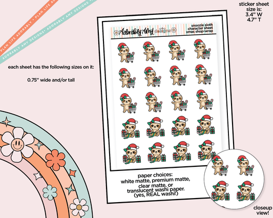Snoozie Sloth Christmas Shop and Wrap Presents Decoration Planner Stickers for any Planner or Insert