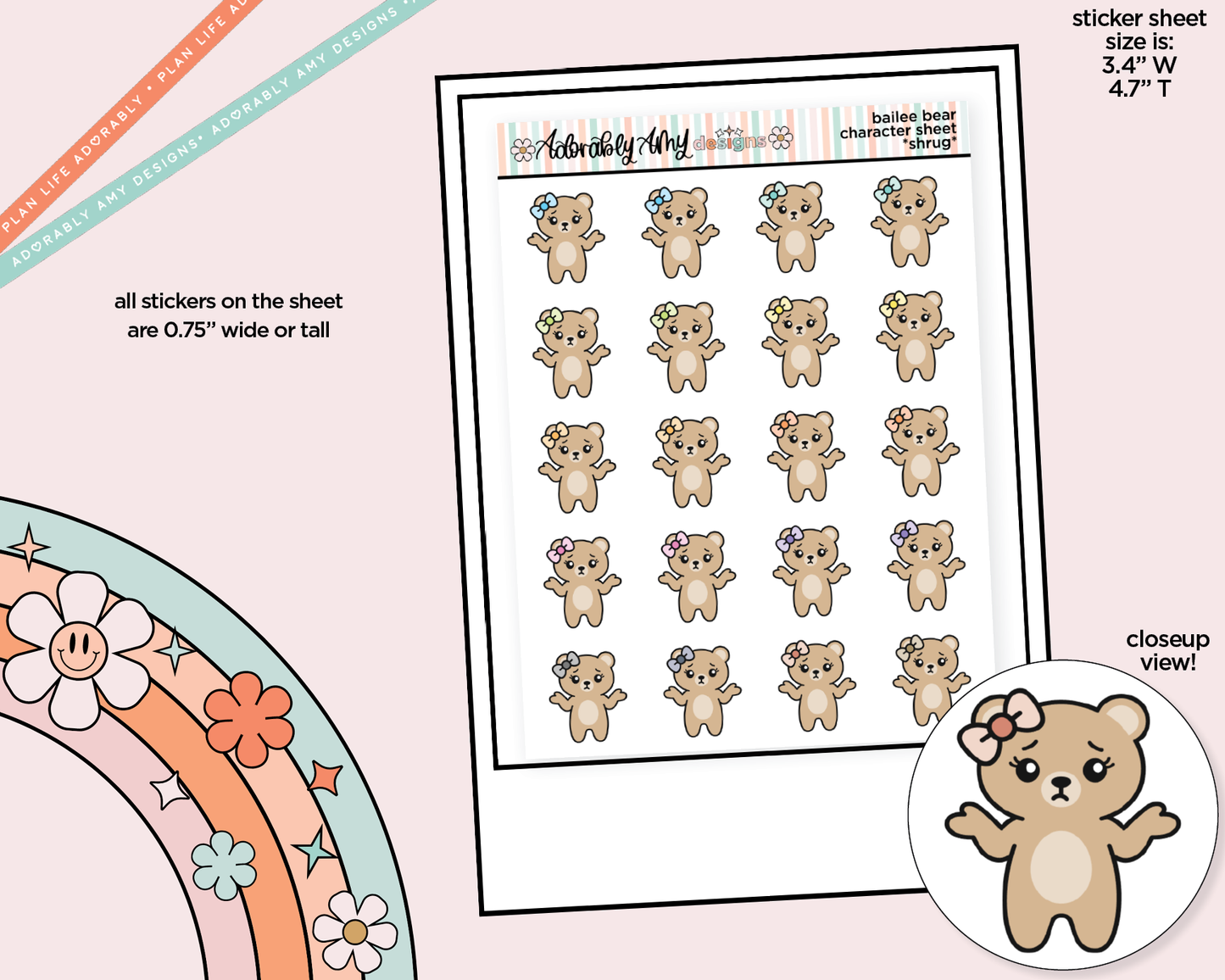 Bailee Bear *Shrug* Decoration Character Planner Stickers