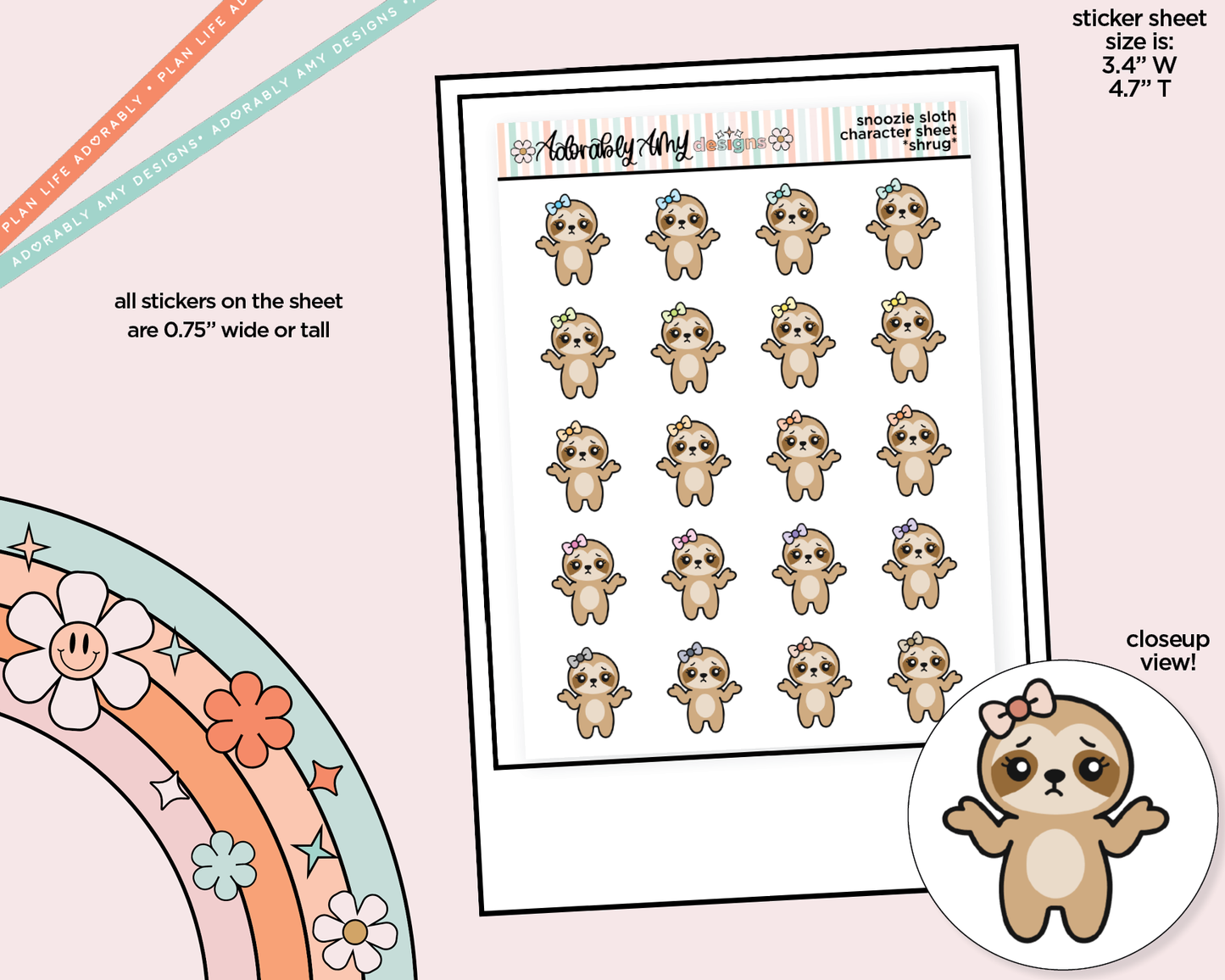 Snoozie Sloth *Shrug* Decoration Character Planner Stickers