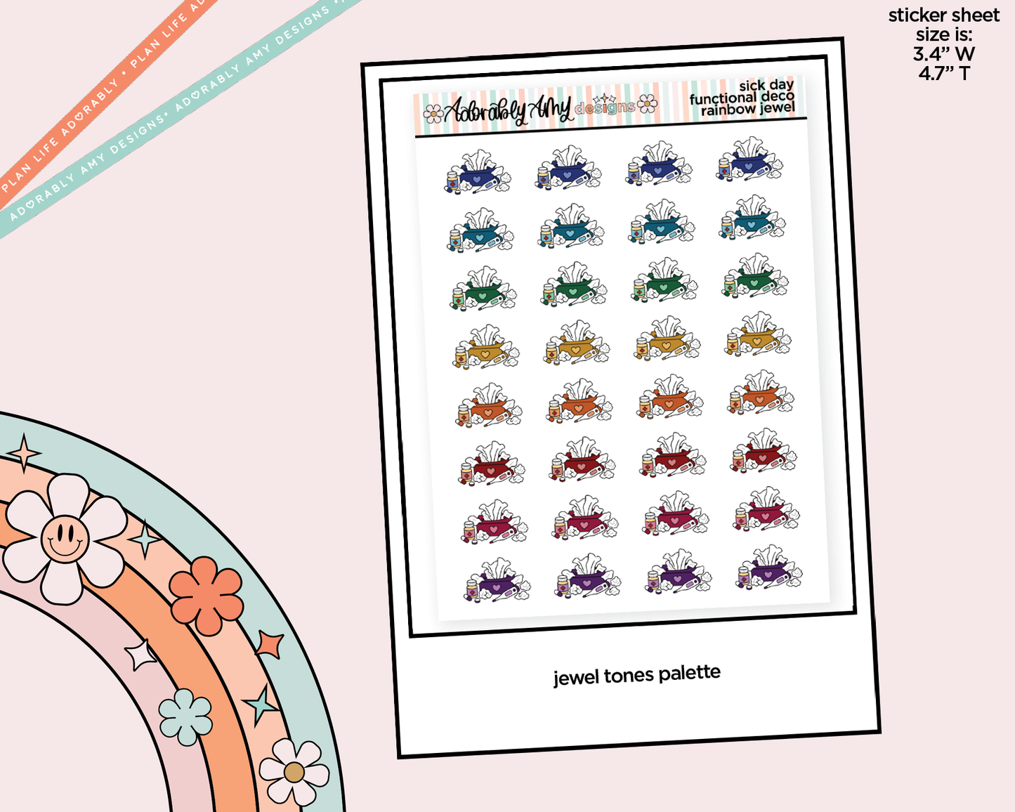 Rainbow Sick Day Doodled Icon Stickers - Adorably Amy Designs