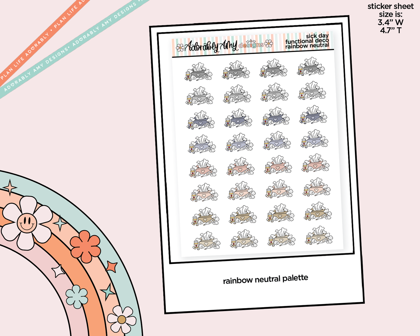 Rainbow Sick Day Doodled Icon Stickers - Adorably Amy Designs