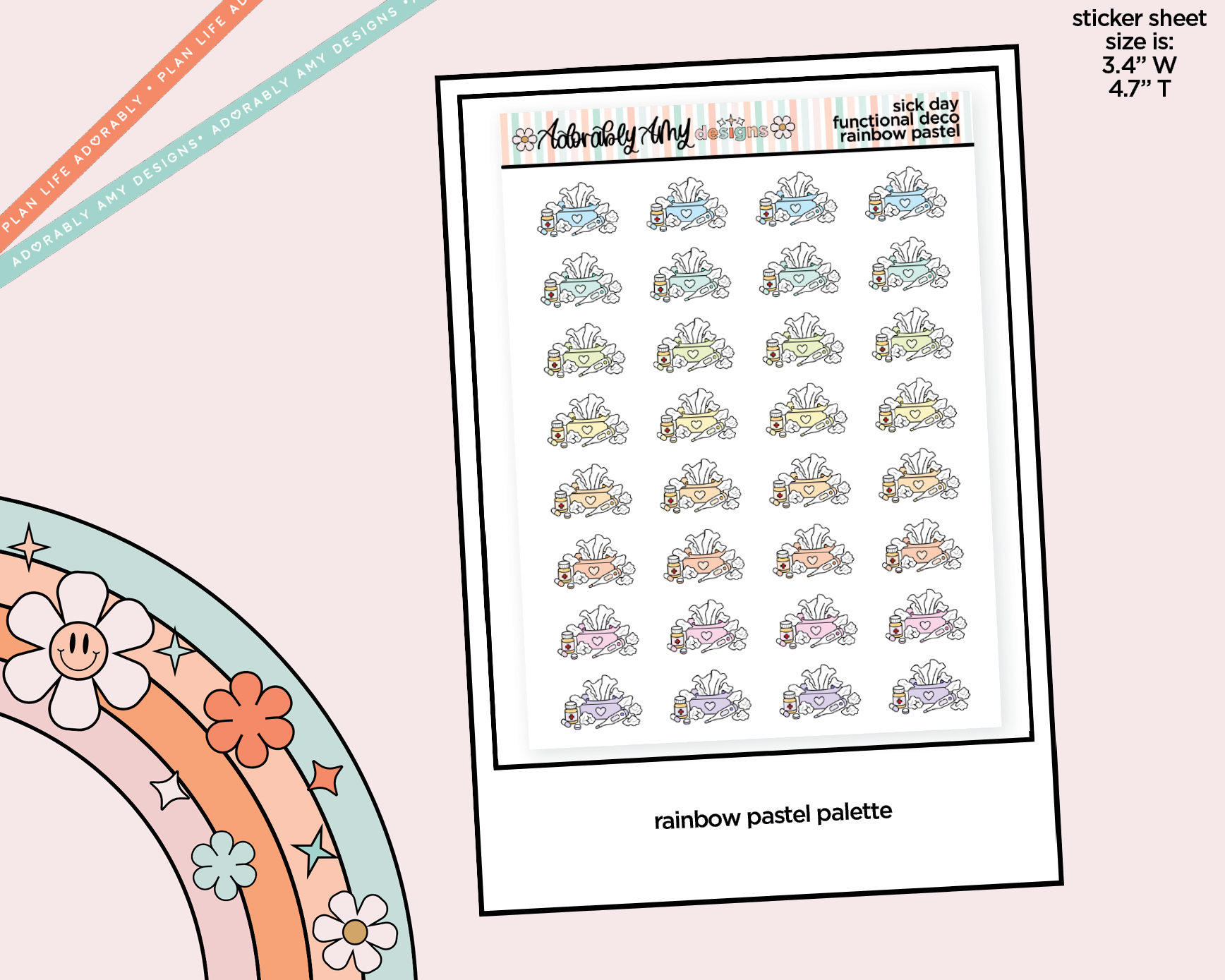 Rainbow Sick Day Doodled Icon Stickers - Adorably Amy Designs