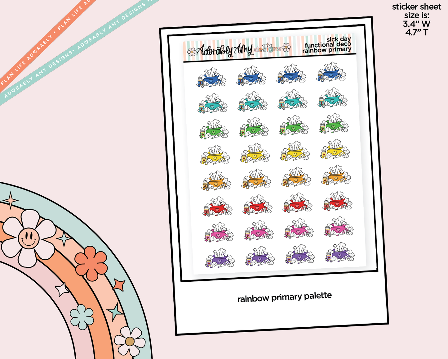 Rainbow Sick Day Doodled Icon Stickers - Adorably Amy Designs