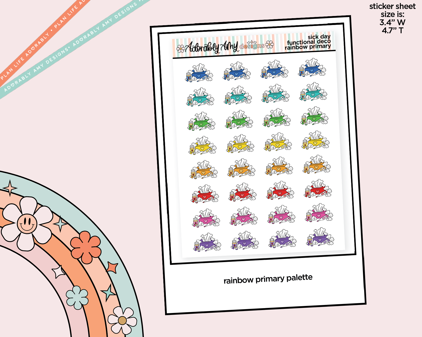 Rainbow Sick Day Doodled Icon Stickers - Adorably Amy Designs