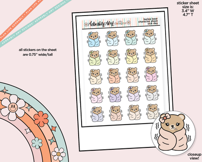 Bailee Bear Sick Day Decoration Character Planner Stickers - Adorably Amy Designs