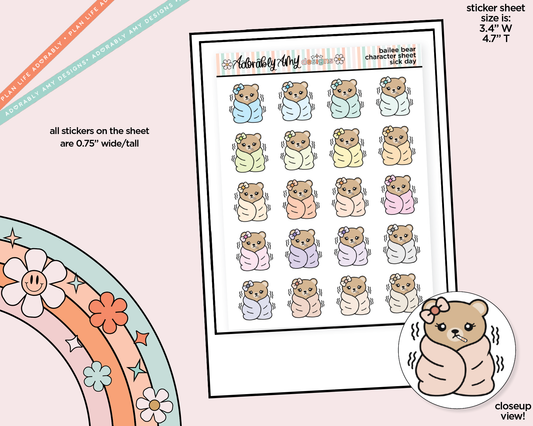 Bailee Bear Sick Day Decoration Character Planner Stickers - Adorably Amy Designs