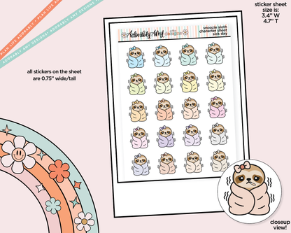 Snoozie Sloth Sick Day Decoration Character Planner Stickers - Adorably Amy Designs
