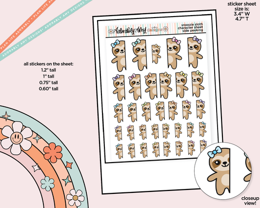 Snoozie Sloth Side Peeking Decoration Character Planner Stickers - Adorably Amy Designs