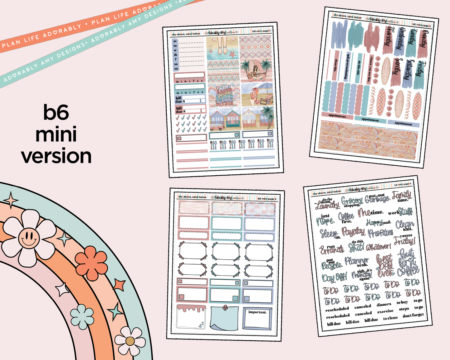 Mini B6 Sky Above Sand Below Weekly Planner Sticker Kit sized for ANY Vertical Insert