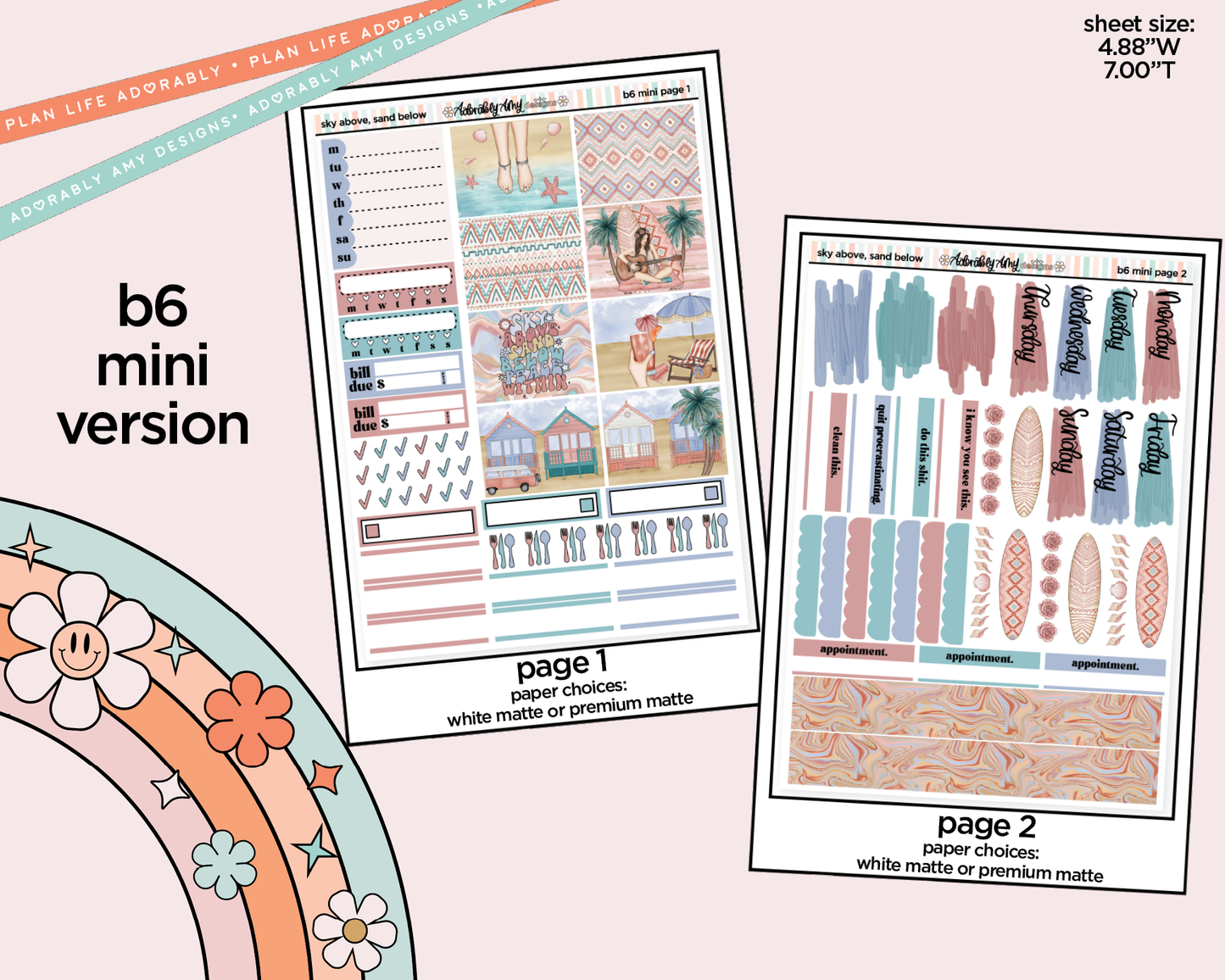 Mini B6 Sky Above Sand Below Weekly Planner Sticker Kit sized for ANY Vertical Insert