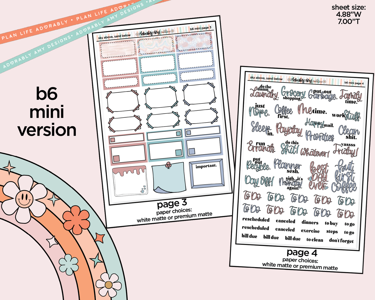 Mini B6 Sky Above Sand Below Weekly Planner Sticker Kit sized for ANY Vertical Insert