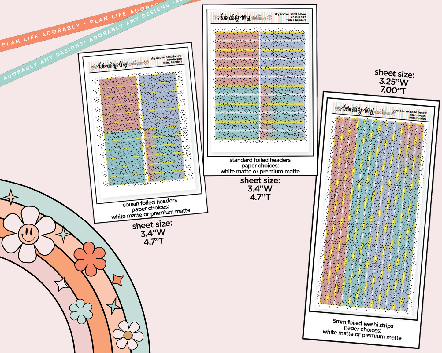 Foiled Sky Above Sand Below Headers or Long Strips Planner Stickers for any Planner or Insert