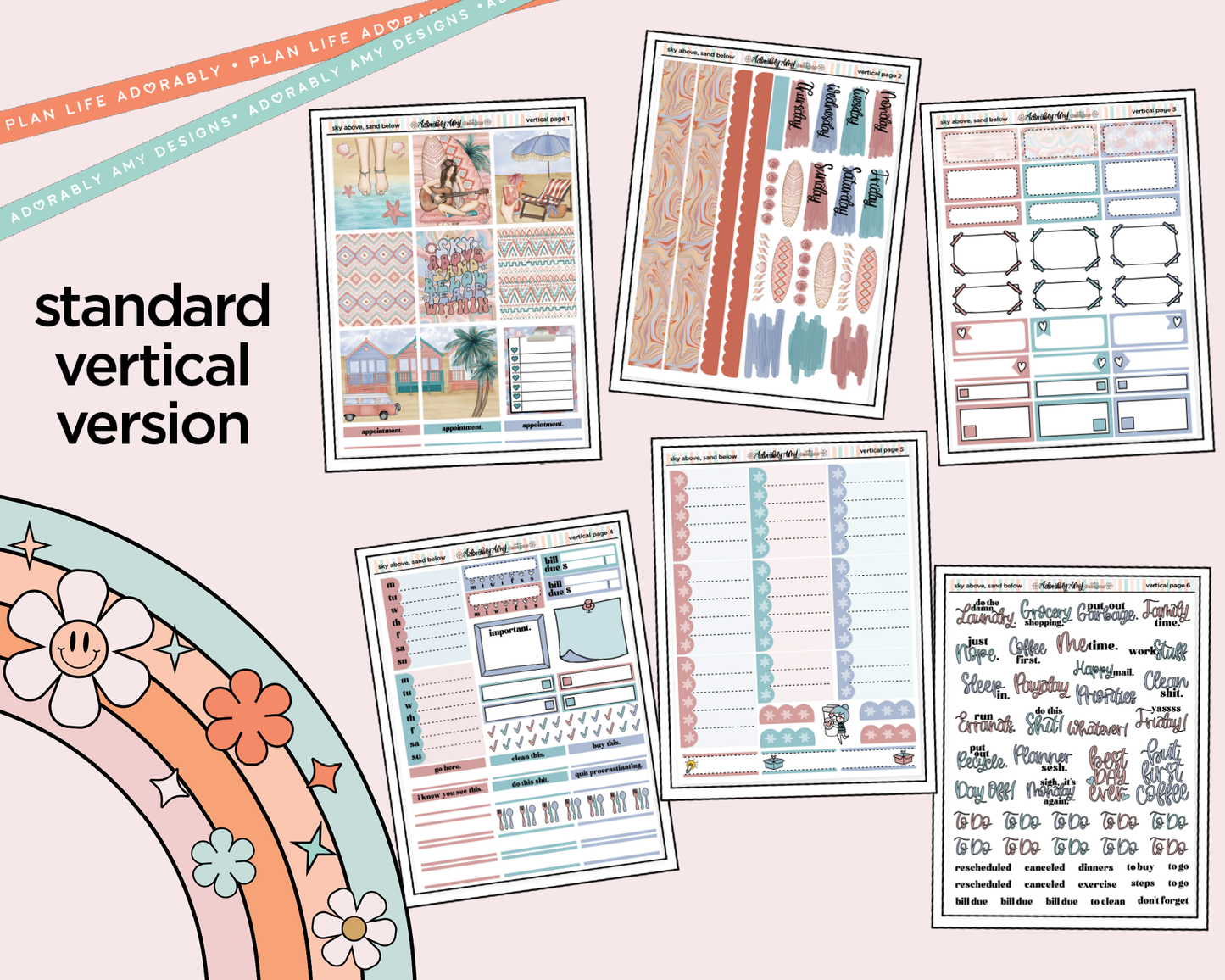 Vertical Sky Above Sand Below Weekly Sticker Kit for Vertical Standard Size Planners or Insert