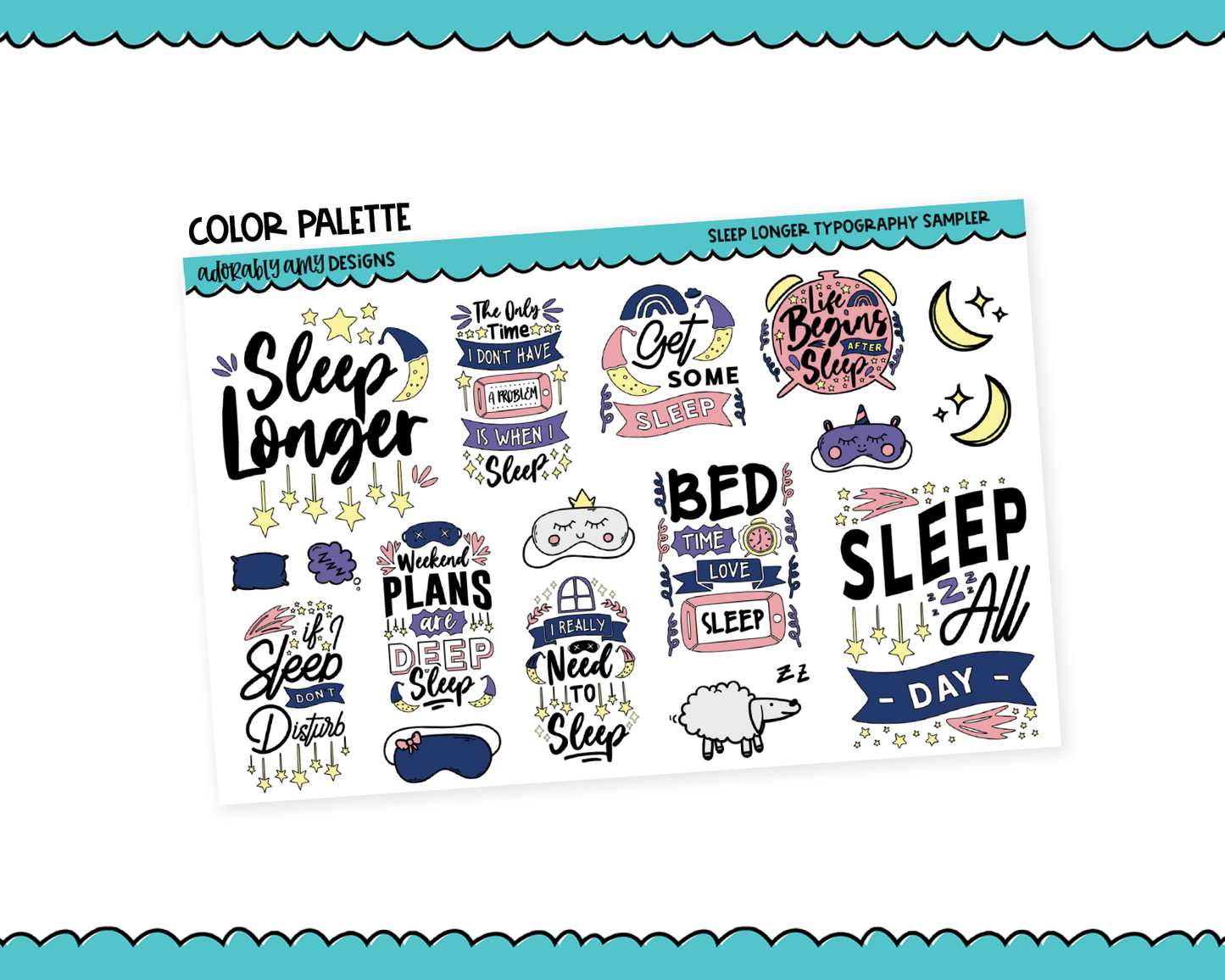 Sleep Longer Typography Sampler Planner Stickers for any Planner or Insert