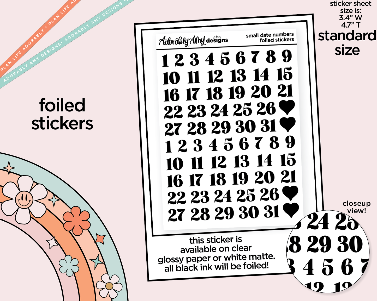 Foiled Small Kisscut Date Numbers Stickers for any Planner or Insert