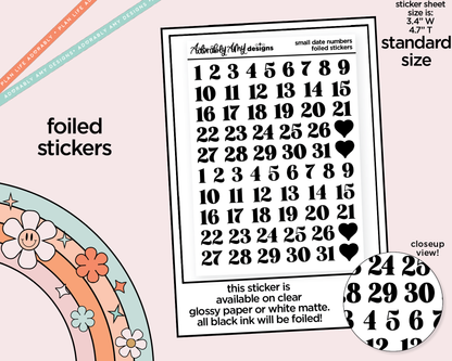 Foiled Small Kisscut Date Numbers Stickers for any Planner or Insert