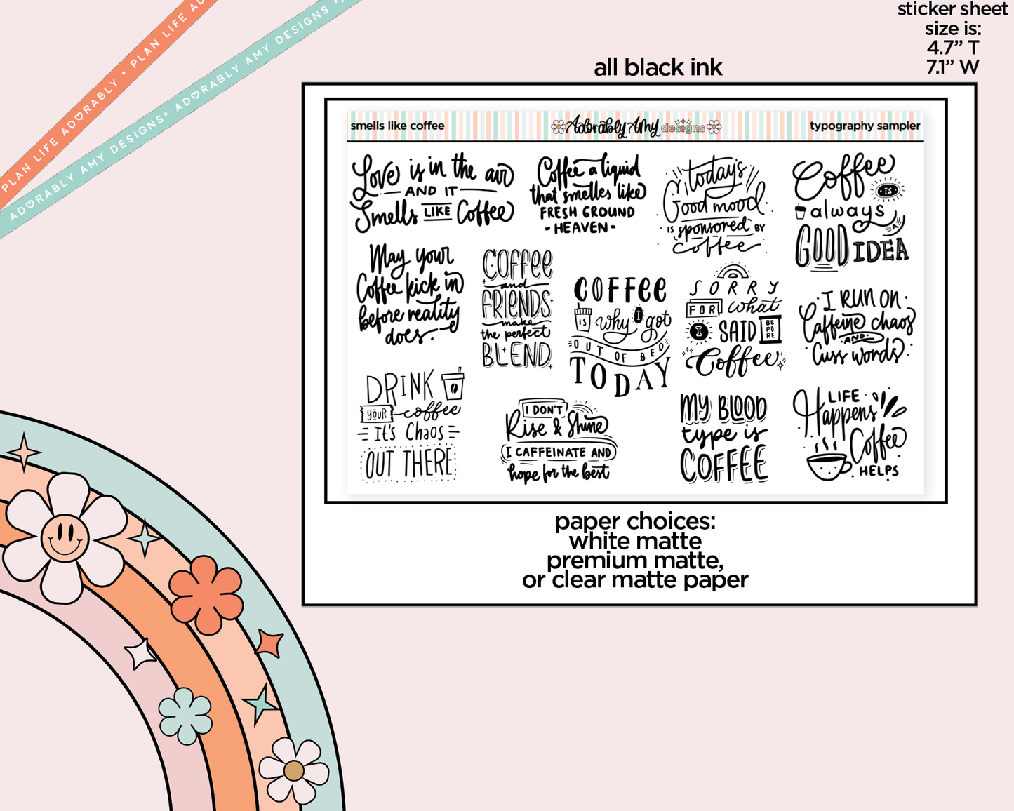 Smells Like Coffee Deco Typography Sampler Planner Stickers