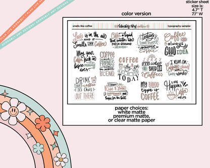 Smells Like Coffee Deco Typography Sampler Planner Stickers