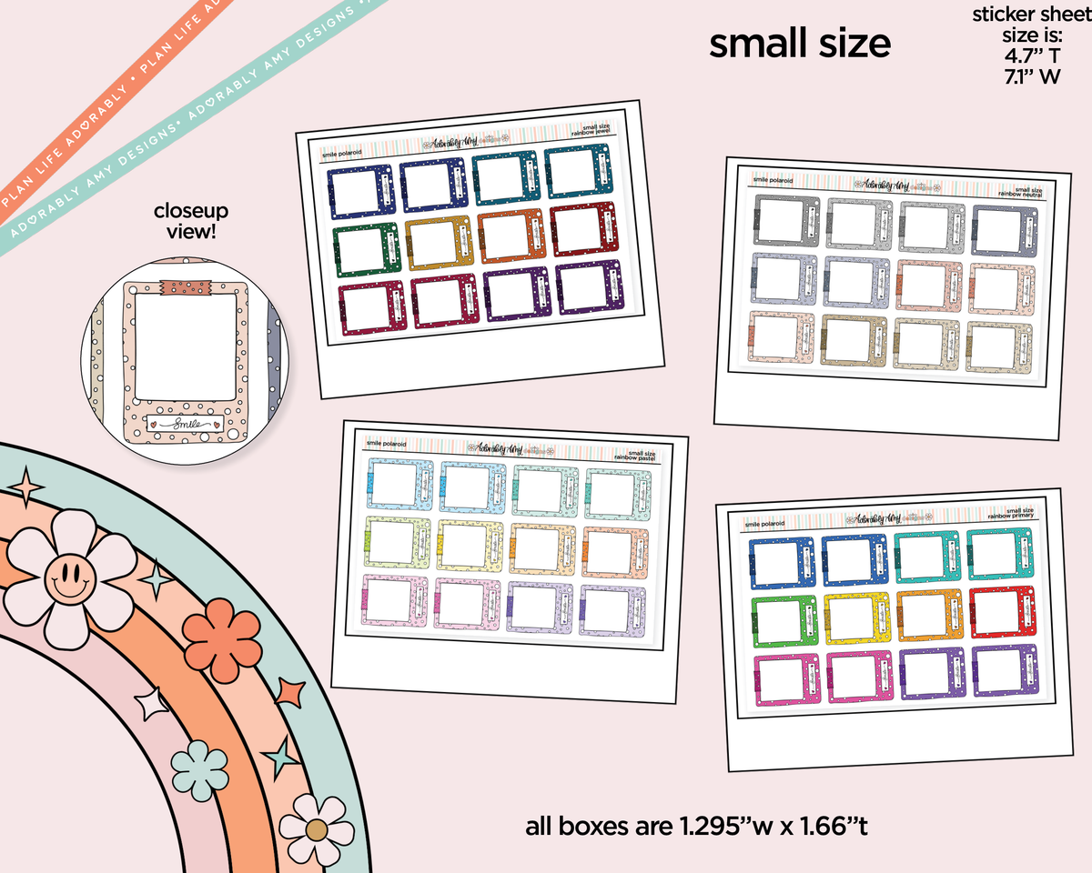Rainbow Doodle Smile Polaroid Boxes-Frames Small Size Planner Stickers - Adorably Amy Designs
