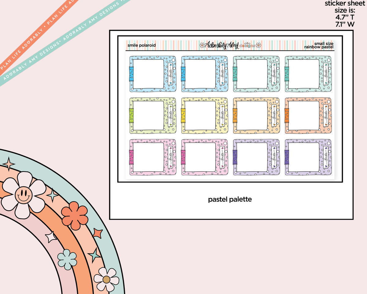 Rainbow Doodle Smile Polaroid Boxes-Frames Small Size Planner Stickers - Adorably Amy Designs