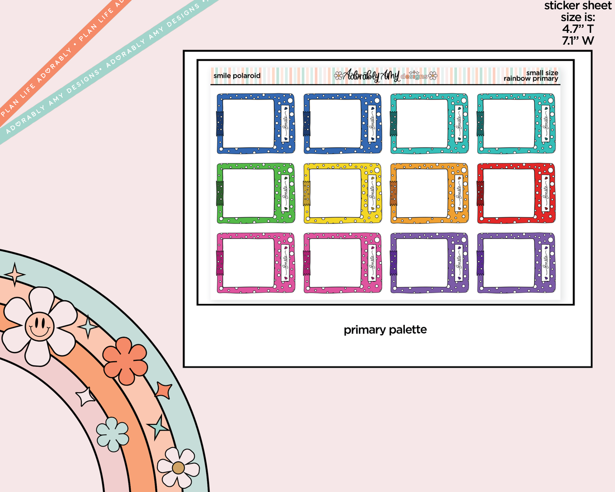 Rainbow Doodle Smile Polaroid Boxes-Frames Small Size Planner Stickers - Adorably Amy Designs
