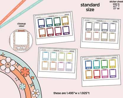 Rainbow Doodle Smile Polaroid Boxes-Frames Standard Size Planner Stickers - Adorably Amy Designs