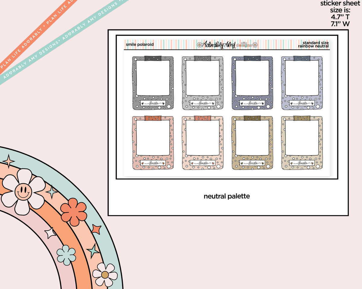 Rainbow Doodle Smile Polaroid Boxes-Frames Standard Size Planner Stickers - Adorably Amy Designs