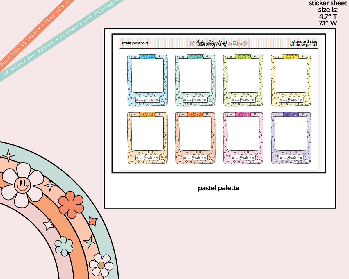 Rainbow Doodle Smile Polaroid Boxes-Frames Standard Size Planner Stickers - Adorably Amy Designs